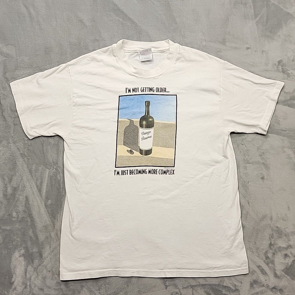 VTG Wine Not Getting Older Complex Shirt Mens L White Hanes Beefy-T Made In USA